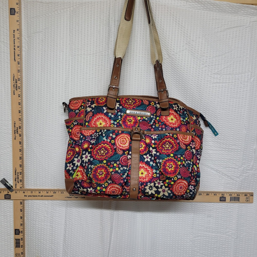 Lily Bloom Floral‎ Recycled Canvas Tote Bag Multicolored Shoulder Bag Pockets